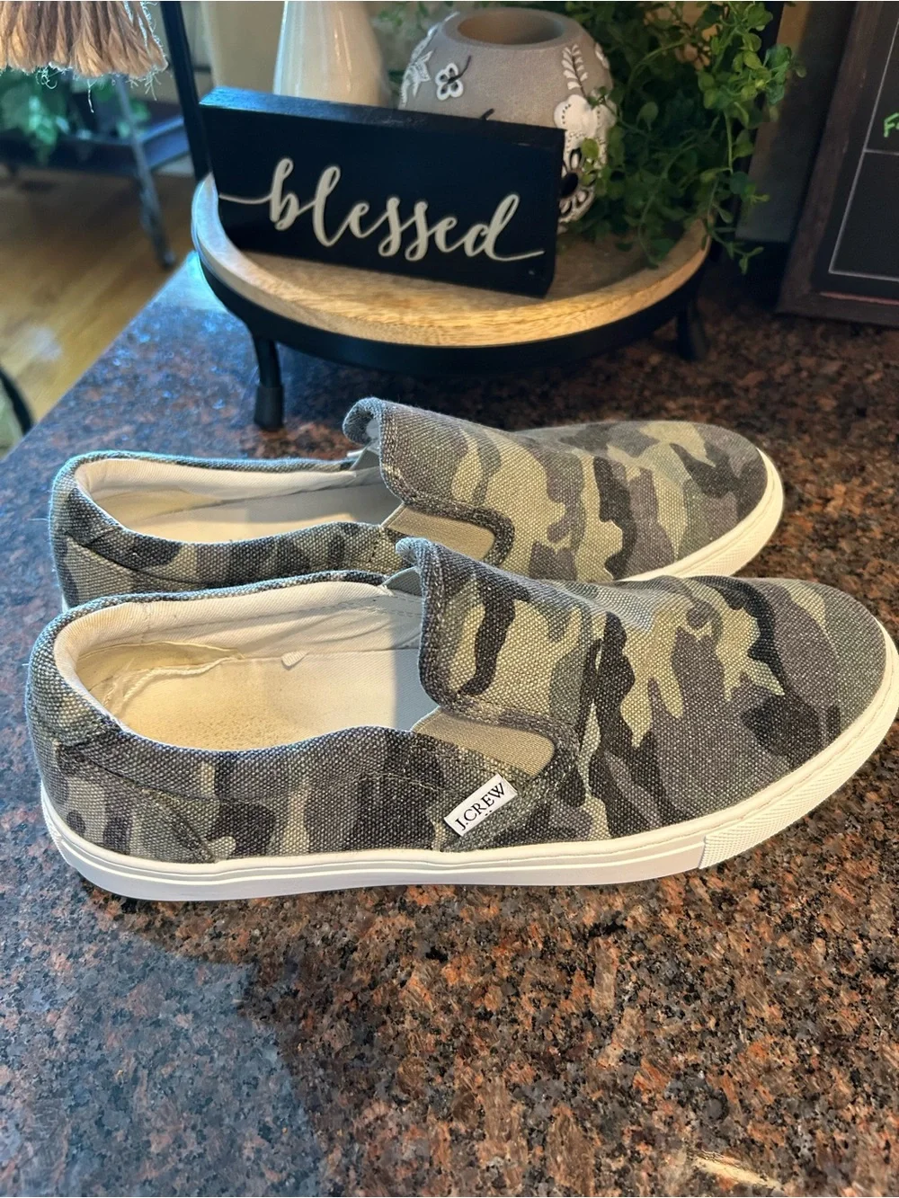 J.Crew Camo Canvas Slip on Sneakers  (size9.5)EUC